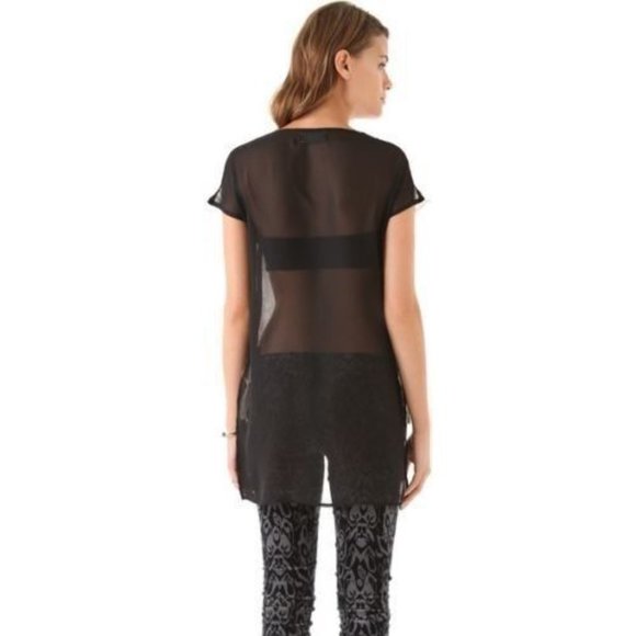 PATTERSON J. KINCAID PJK Griffen High Low MESH Black LINEN Blend TOP Shirt S - Picture 2 of 2